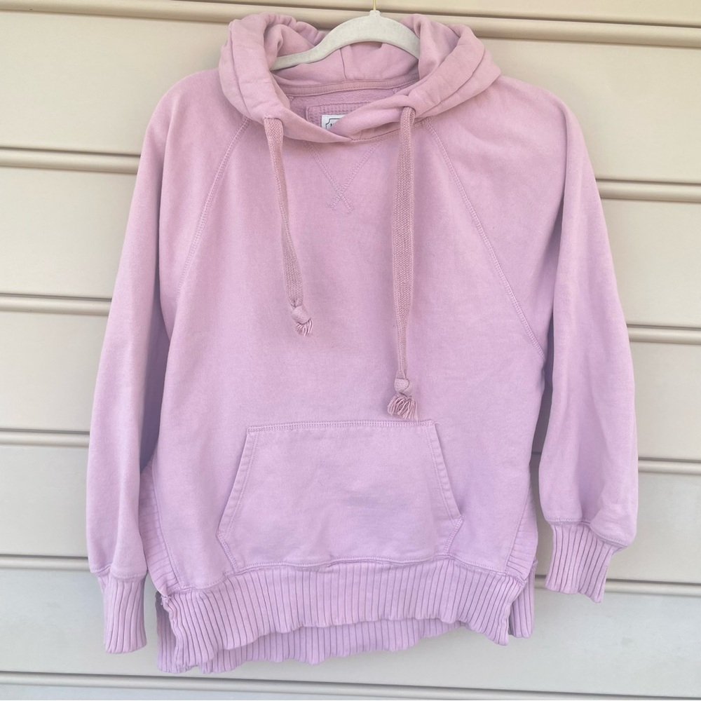 American Eagle Pink Drawstring Hoodie Cotton Blend Ruffled Details Size Small